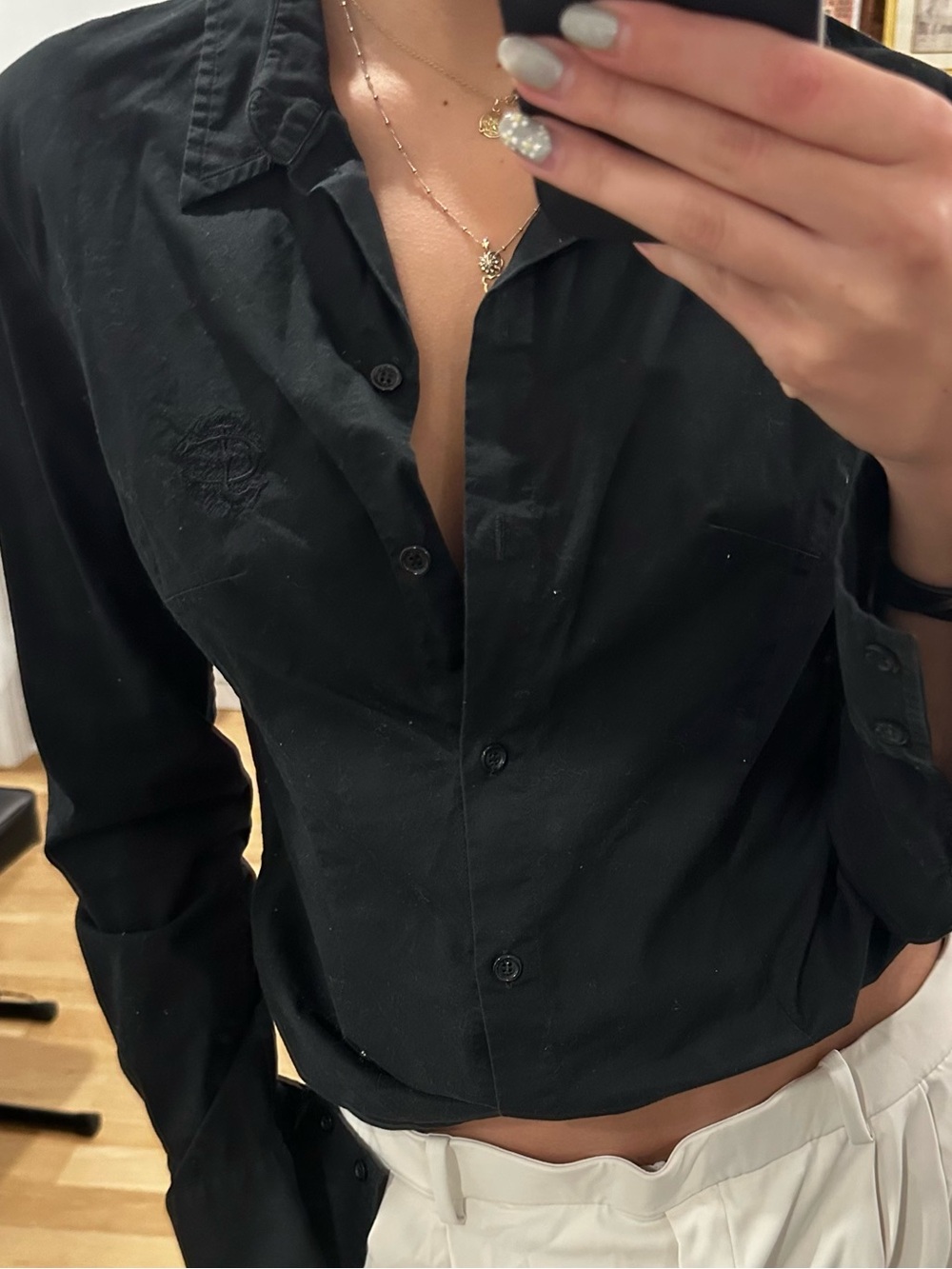Just Cavalli Black Button-Up Cropped Shirt
